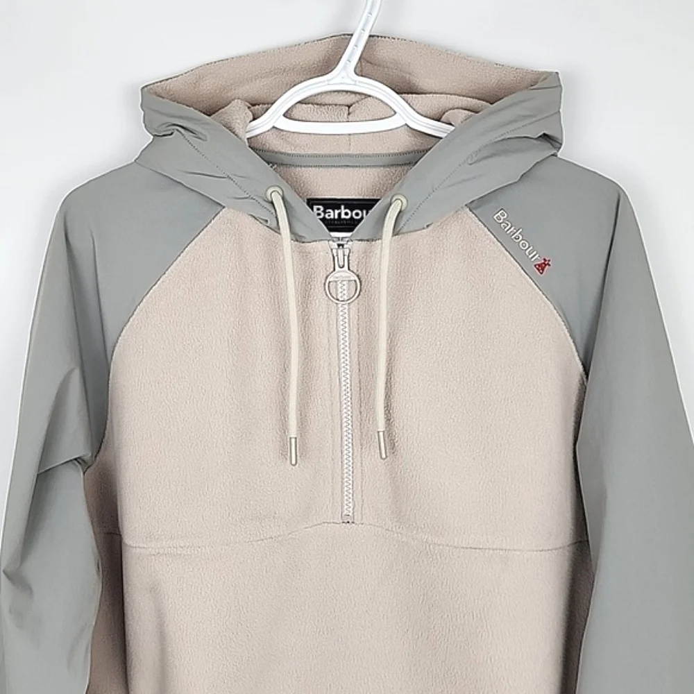 Barbour Men's Newfield Hybrid Fleece Hoodie Half Zip Pullover Grey Beige M - Picture 6 of 12